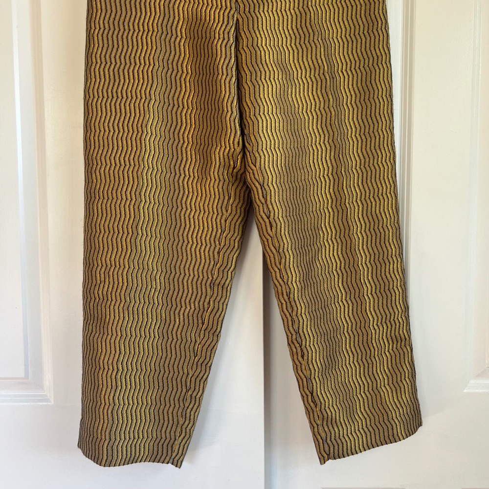 Maeve‎ Anthropologie Gold Metallic Wavy Stripe High Waist Cropped Pants Size M - Picture 5 of 13